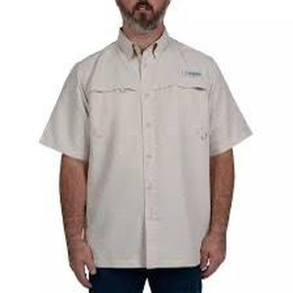 Men’s Habit Bone White Short Sleeve Vented Performance Fishing Shirt Size XL